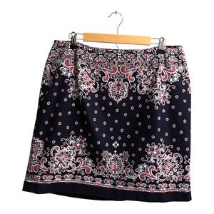 Talbots Womens Sz 16W Bandana Paisley Navy Pencil Skirt Side Zip